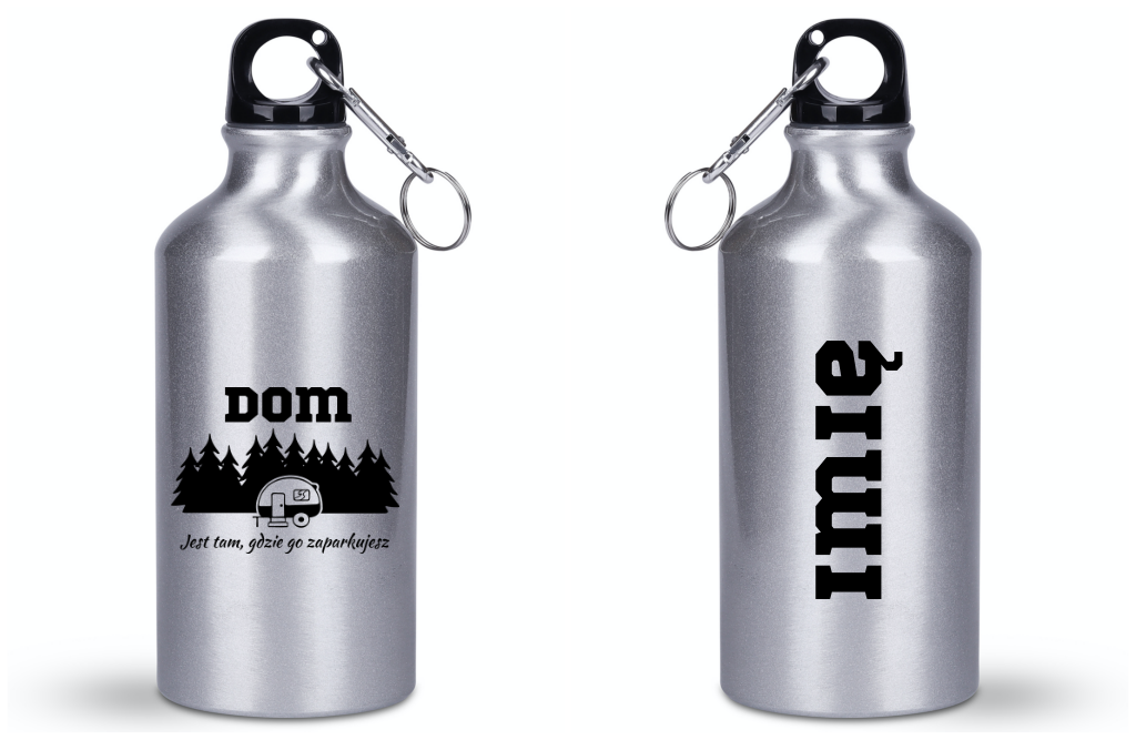 Butelka srebrna 400 ml z nadrukiem „Dom jest tam, gdzie go zaparkujesz” – camping, camper #6