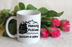 Kubek biały z nadrukiem „Pakuję plecak, ruszam w góry” #3