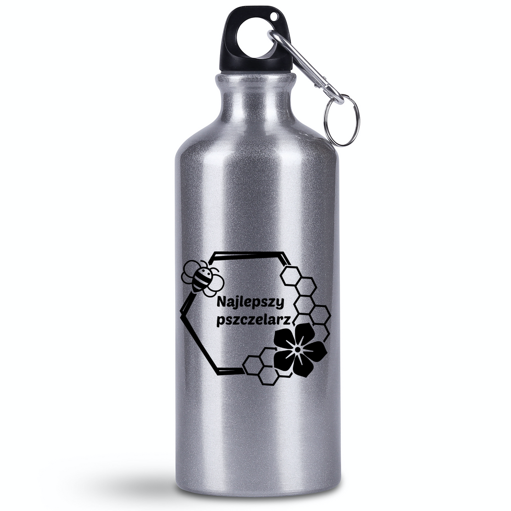 Butelka srebrna 500 ml z nadrukiem „Najlepszy pszczelarz” – pszczelarstwo #10