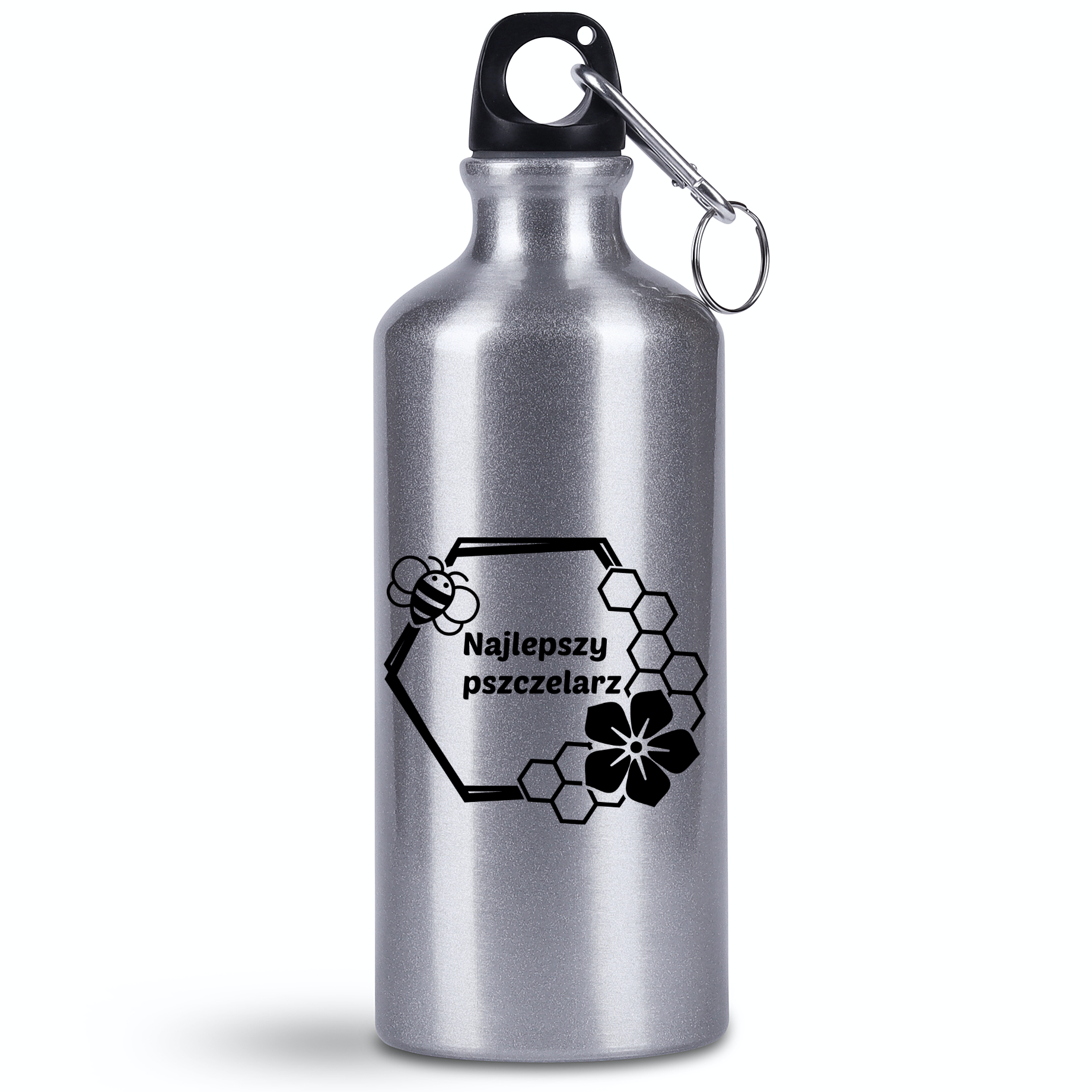 Butelka srebrna 500 ml z nadrukiem „Najlepszy pszczelarz” – pszczelarstwo #10