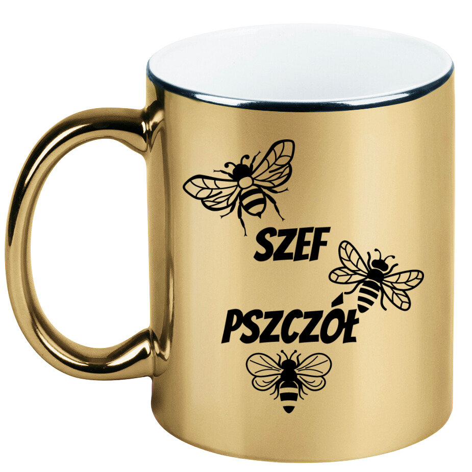 Kubek złoty z nadrukiem "Szef pszczół" - pszczelarstwo #3