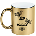 Kubek złoty z nadrukiem "Szef pszczół" - pszczelarstwo #3