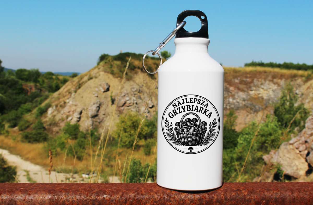 Butelka biała 400 ml z nadrukiem "Najlepsza Grzybiarka" - na grzyby #1