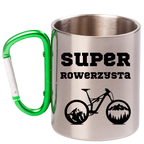 Kubek z zielonym karabińczykiem nadruk "Super Rowerzysta" – rower #8