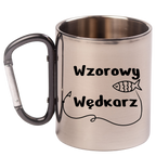 Kubek metalowy 300 ml z czarnym karabińczykiem i nadrukiem „Wzorowy Wędkarz” #1
