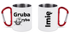Kubek biały z czerwonym karabińczykiem i nadrukiem "Gruba ryba" – wędkarstwo #12
