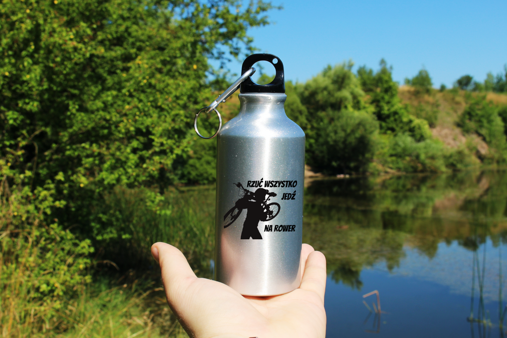 Butelka srebrna 400 ml z nadrukiem „Rzuć wszystko, jedź na rower” – dla rowerzystów #9
