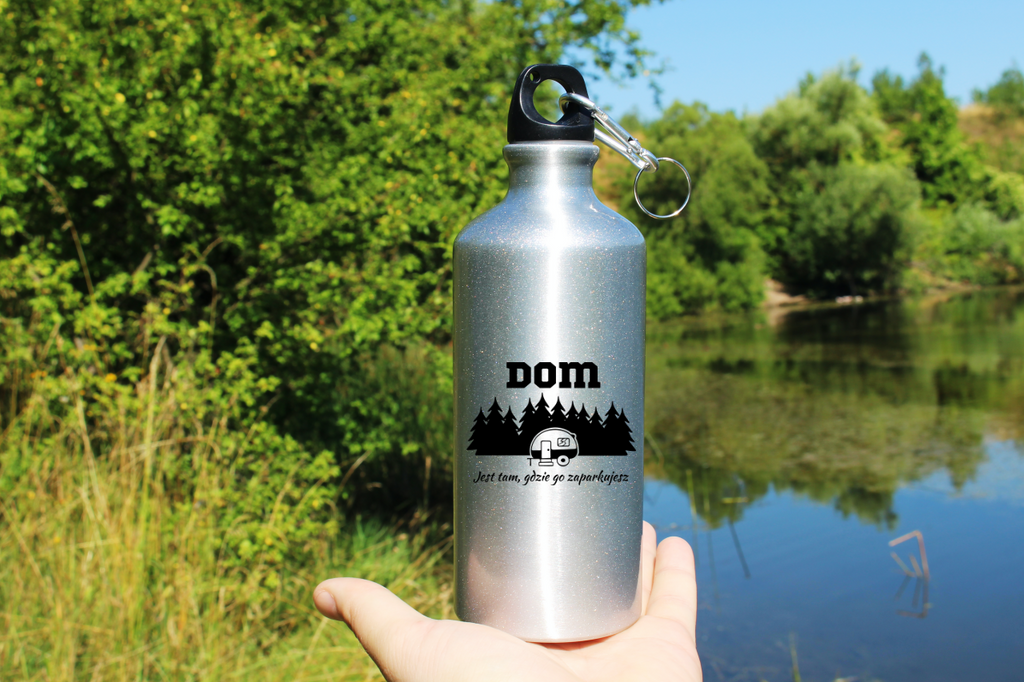 Bidon srebrny 500 ml z nadrukiem „Dom jest tam, gdzie go zaparkujesz” – podróż, camping #5