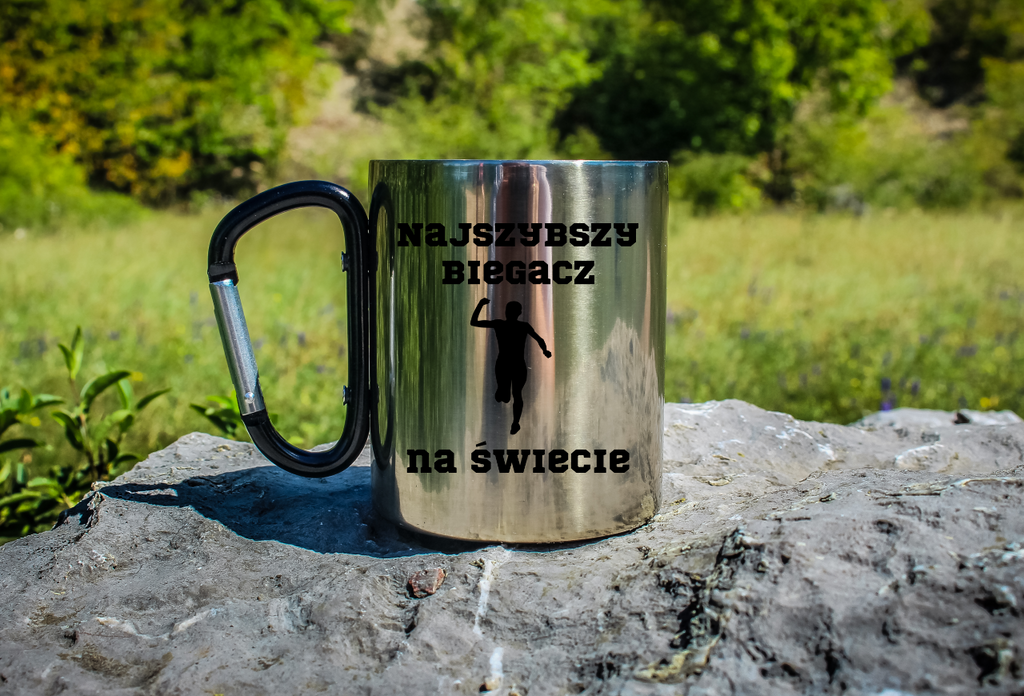Biegowy kubek z karabińczykiem czarnym i nadrukiem "Najszybszy Biegacz na Świecie" #4