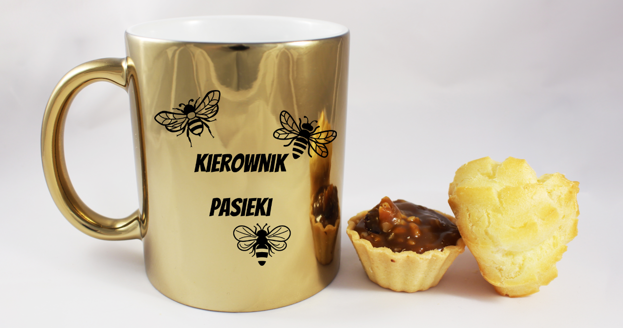 Kubek złoty z nadrukiem "Kierownik pasieki" - pszczelarstwo #2