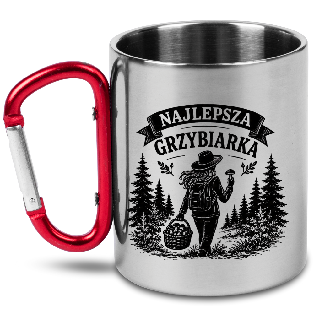 Kubek z czerwonym karabińczykiem „Najlepsza Grzybiarka” – na grzybobranie #3