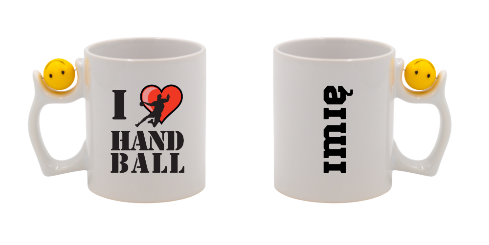 Kubek z piłką i grafiką serca z piłkarzem oraz napisem "I LOVE HANDBALL" #2