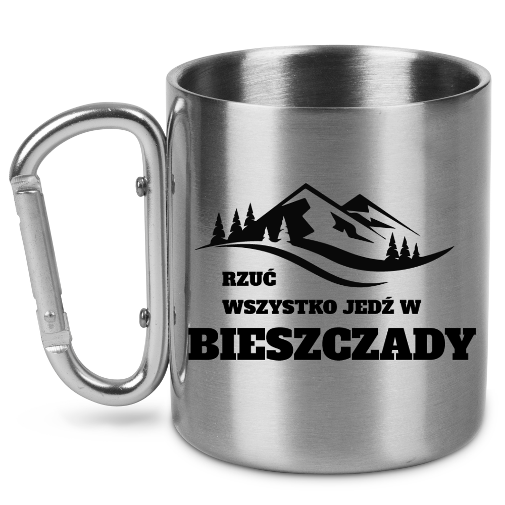 Kubek ze srebrnym karabińczykiem z nadrukiem „Rzuć wszystko, jedź w Bieszczady” – góry, trekking #5