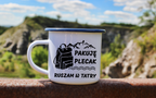 Kubek emaliowany biały z nadrukiem "Pakuję plecak, ruszam w Tatry# - Podhale, góry, Zakopane #1