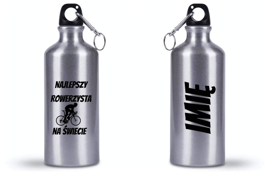 Bidon srebrny 500 ml na rower z nadrukiem "Najlepszy rowerzysta na świecie" – dla rowerzysty #7
