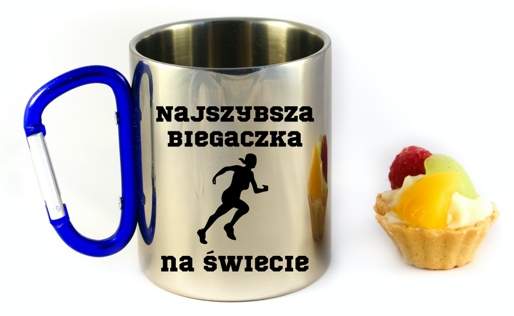 Biegowy kubek karabińczyk niebieski z nadrukiem "Najszybsza Biegaczka na Świecie" #3