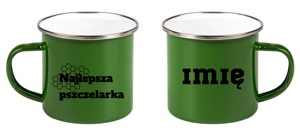 Kubek zielony emaliowany z nadrukiem "Najlepsza pszczelarka" – pszczelarstwo #3
