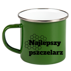 Kubek zielony emaliowany z nadrukiem „Najlepsza Pszczelarz” – pszczelarstwo #4
