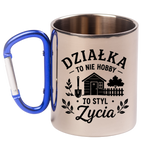 Kubek niebieski karabińczyk "Działka to nie hobby, to styl życia" - na działkę #4
