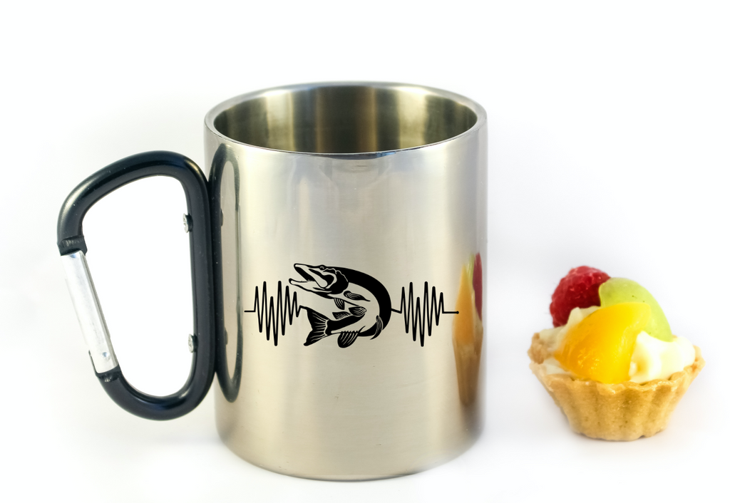Kubek metalowy 300 ml z czarnym karabińczykiem i wędkarskie EKG, linia życia #2