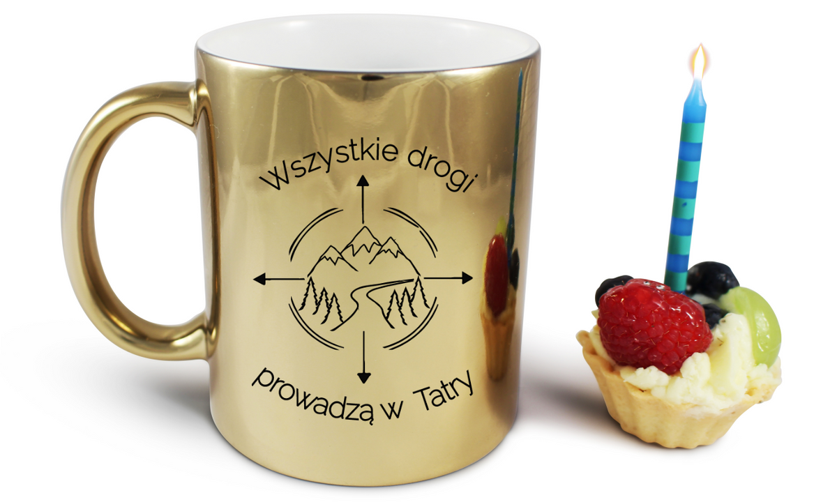 Kubek złoty z nadrukiem „Wszystkie drogi prowadzą w Tatry” – góry #8