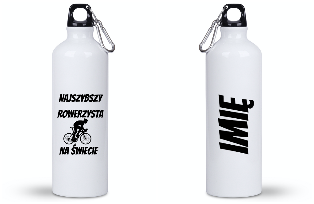 Butelka biała 800 ml na rower z nadrukiem „Najlszybszy rowerzysta na świecie” – dla rowerzysty #8