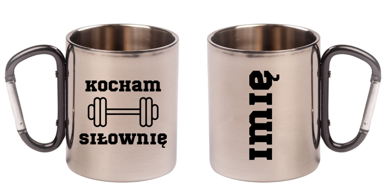 Kubek czarny karabińczyk z nadrukiem "Kocham Siłownię" – siłownia #1