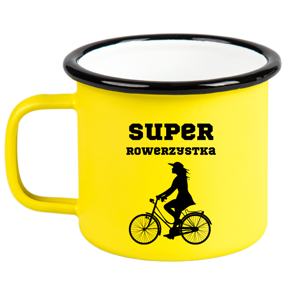 Kubek emaliowany żółty z nadrukiem "Super Rowerzystka" – dla rowerzystki #7
