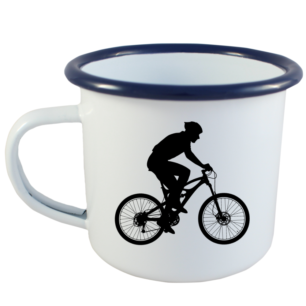 Kubek emaliowany biały z grafiką rowerową i imieniem do wyboru – dla rowerzysty #5