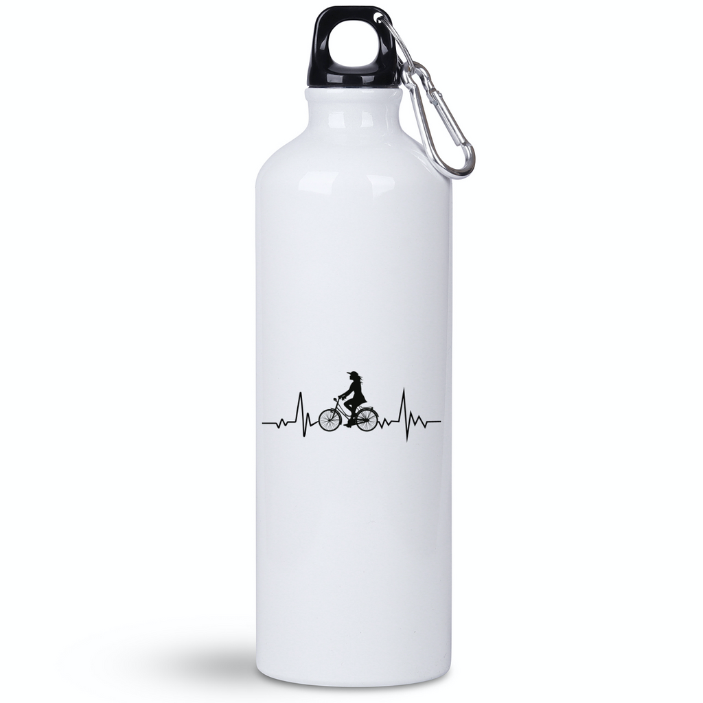 Butelka biała 800 ml na rower z grafiką rowerowego EKG, linia życia – dla rowerzystki #2