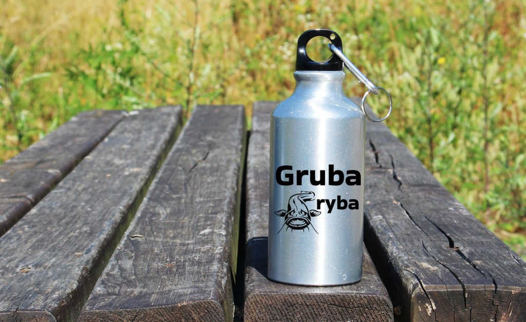 Butelka srebrna 400 ml z nadrukiem "Gruba ryba" – wędkarstwo #10