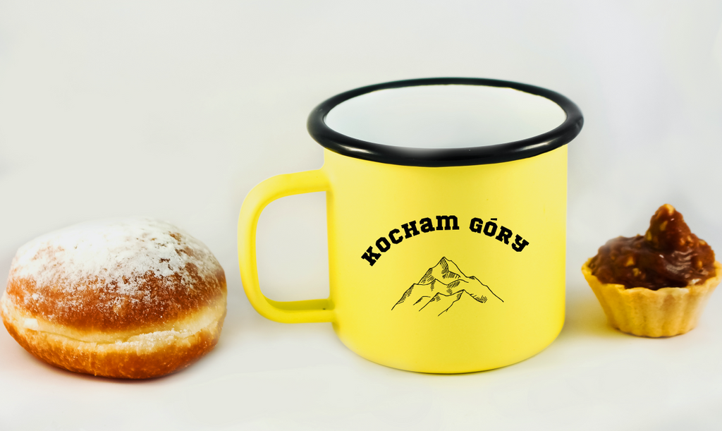Kubek emaliowany żółty z nadrukiem "Kocham Góry" #8