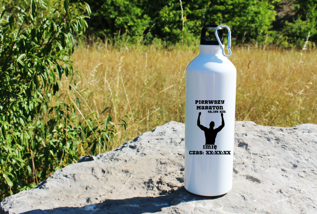 Bidon biały 800 ml pamiątka po maratonie + imię i czas – bieganie #9
