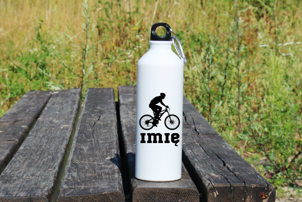 Butelka biała 800 ml na rower z grafiką rowerzysty i imieniem do wyboru – dla rowerzysty #5