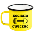 Kubek emaliowany żółty z nadrukiem „Kocham Ćwiczyć” – na siłownię #2