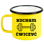 Kubek emaliowany żółty z nadrukiem „Kocham Ćwiczyć” – na siłownię #2