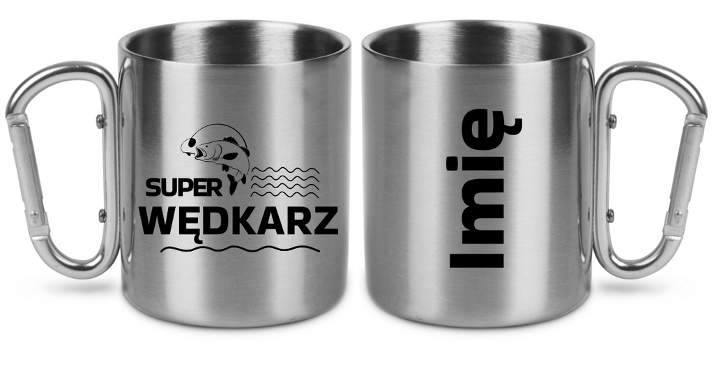 Kubek ze srebrnym karabińczykiem i nadrukiem "Super wędkarz" – wędkarstwo #10