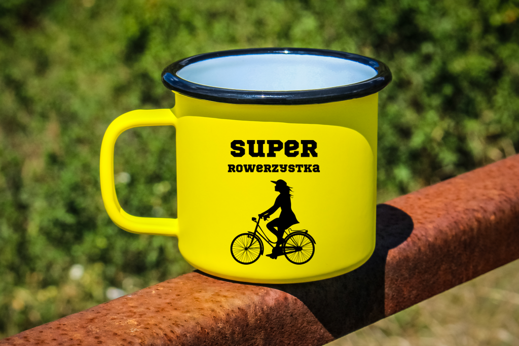 Kubek emaliowany żółty z nadrukiem "Super Rowerzystka" – dla rowerzystki #7