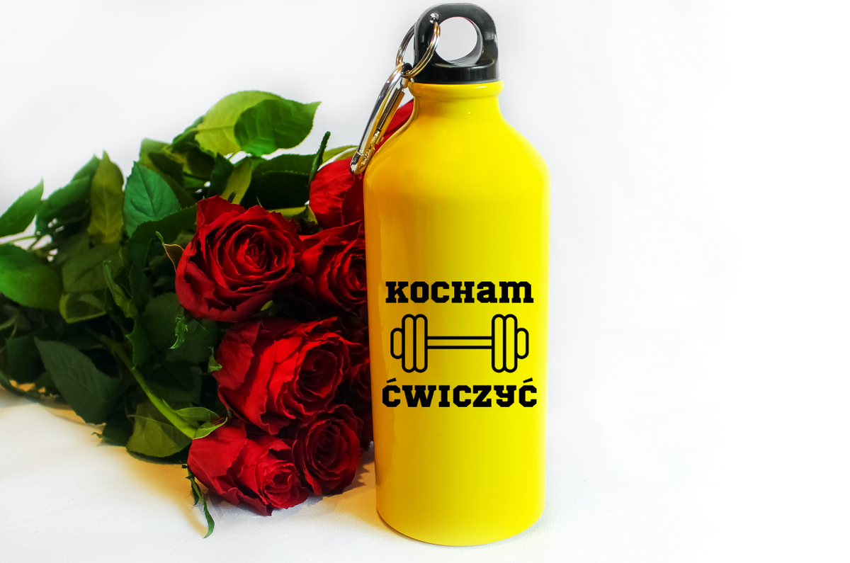 Bidon żółty 600 ml z nadrukiem „Kocham Ćwiczyć” – na siłownię #2