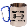 Kubek z niebieskim karabińczykiem i nadrukiem "Kocham Siłownię" #1