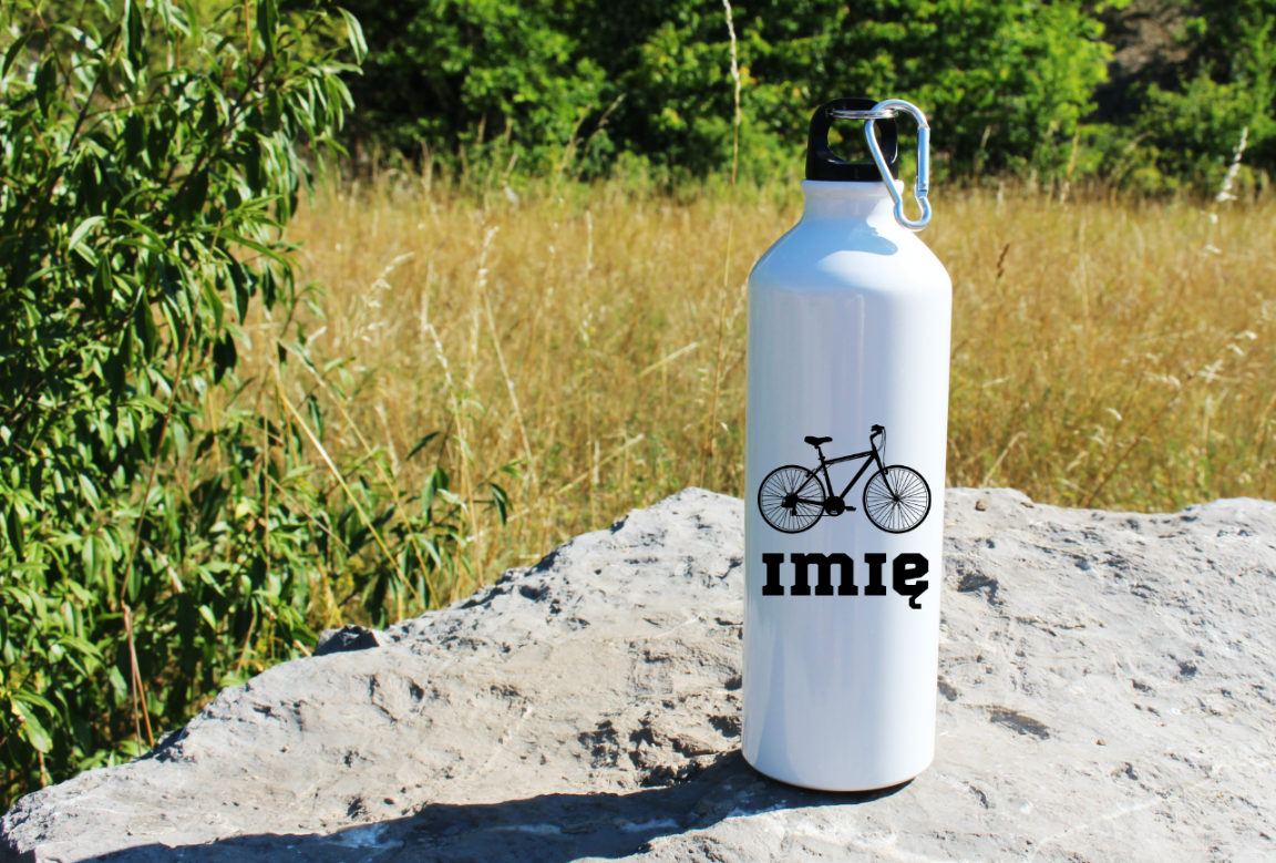 Butelka biała 800 ml na rower z grafiką roweru oraz dowolnym imieniem – dla rowerzystów #12
