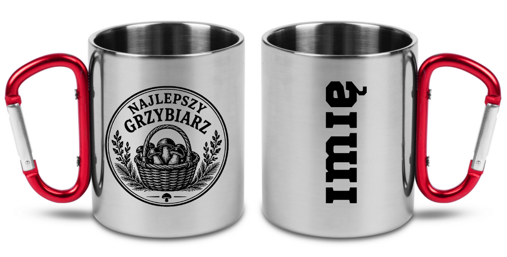 Kubek z czerwonym karabińczykiem „Najlepszy Grzybiarz” – na grzybobranie #2