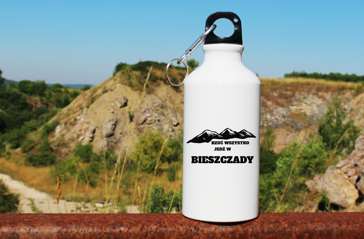 Butelka biała 400 ml z nadrukiem „Rzuć wszystko, jedź w Bieszczady” #4