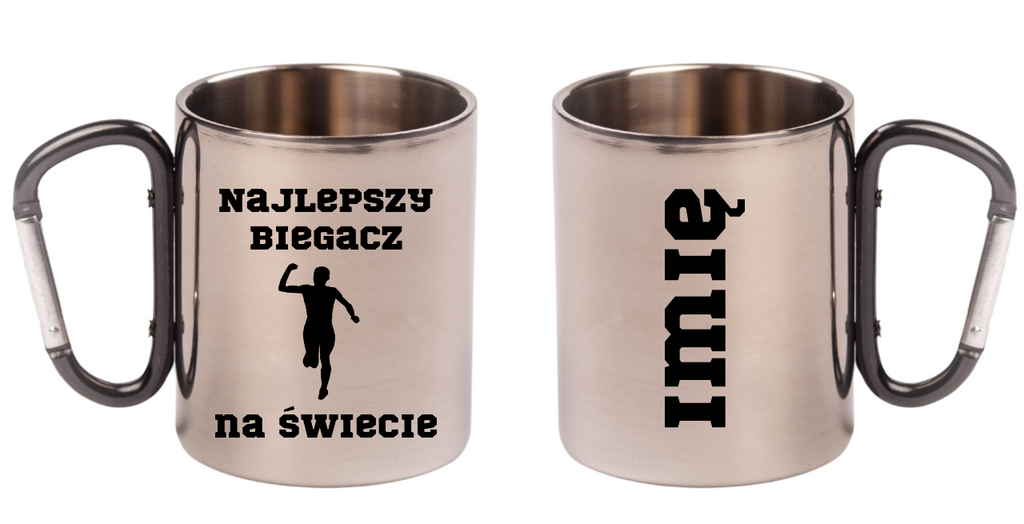 Biegowy kubek z karabińczykiem czarnym i nadrukiem "Najlepszy biegacz na świecie" #1