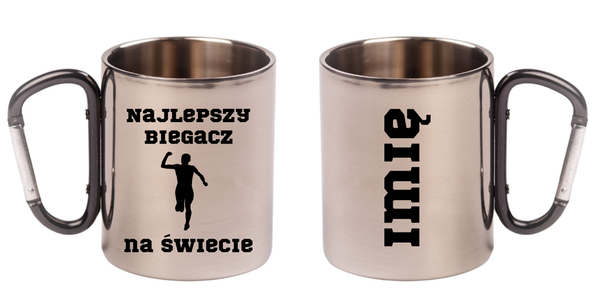 Biegowy kubek z karabińczykiem czarnym i nadrukiem "Najlepszy biegacz na świecie" #1