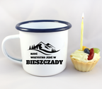Kubek biały emaliowany z nadrukiem "Rzuć wszystko, jedź w Bieszczady" - góry #3
