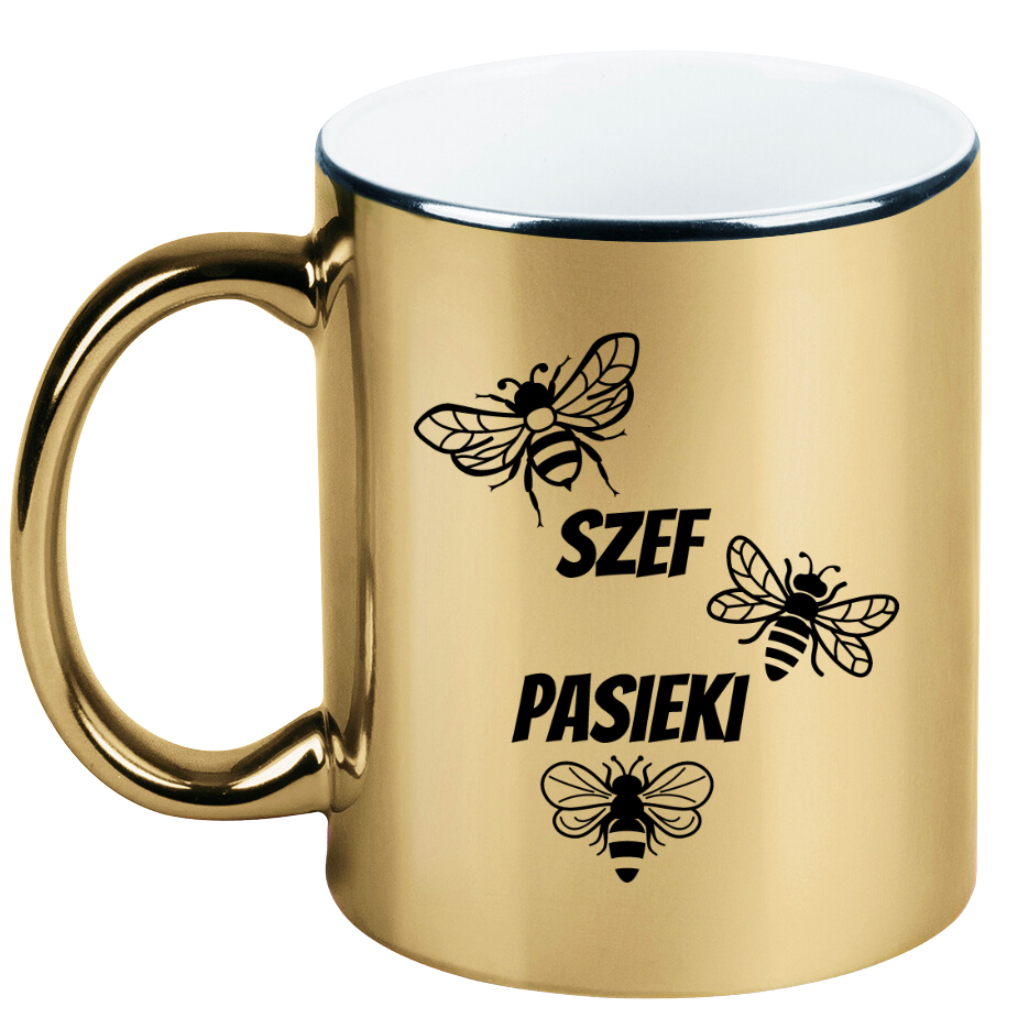 Kubek złoty z nadrukiem „Szef pasieki” – pszczelarstwo #4