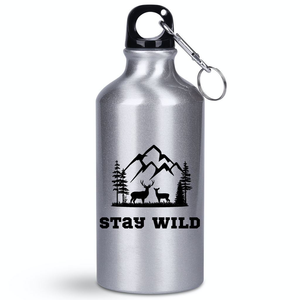 Butelka srebrna 400 ml z nadrukiem „Stay Wild” – przygoda, przyroda #8