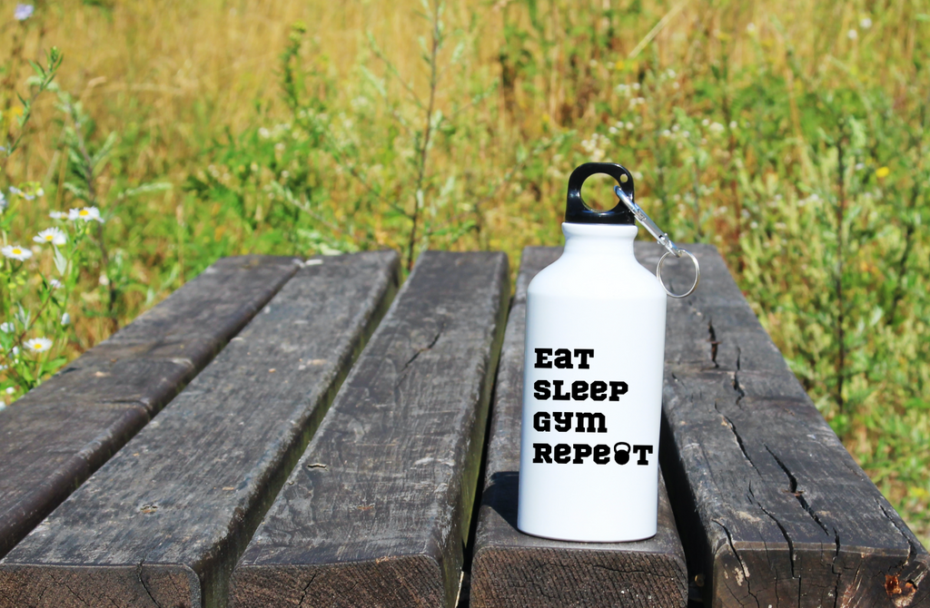 Bidon biały 400 ml na siłownię z nadrukiem "Eat Sleep Gym Repeat" – siłownia #6