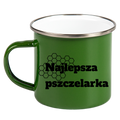 Kubek zielony emaliowany z nadrukiem "Najlepsza pszczelarka" – pszczelarstwo #3